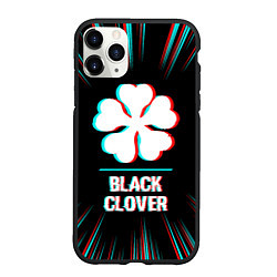 Чехол iPhone 11 Pro матовый Символ Black Clover в стиле glitch на темном фоне