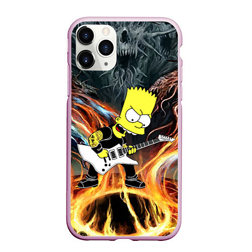 Чехол iPhone 11 Pro матовый Барт Симпсон - соло на гитаре / 3D-Розовый – фото 1