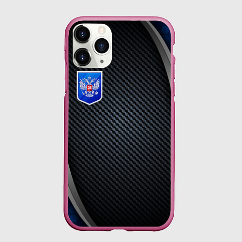 Чехол iPhone 11 Pro матовый Black & blue Russia / 3D-Малиновый – фото 1