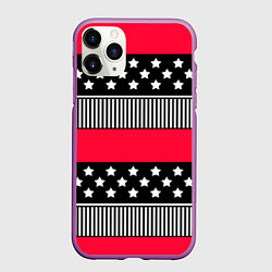 Чехол iPhone 11 Pro матовый Red and black pattern with stripes and stars, цвет: 3D-фиолетовый