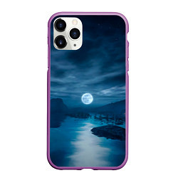 Чехол iPhone 11 Pro матовый Пейзаж озера, берега и луны - Dear Esther, цвет: 3D-фиолетовый