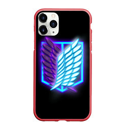 Чехол iPhone 11 Pro матовый Attack on Titan neon logo, цвет: 3D-красный