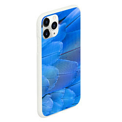 Чехол iPhone 11 Pro матовый Текстура с голубыми перьями, цвет: 3D-белый — фото 2