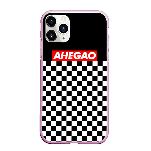 Чехол iPhone 11 Pro матовый Ahegao надпись клеточки / 3D-Розовый – фото 1