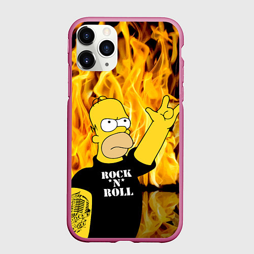 Чехол iPhone 11 Pro матовый Homer Simpson - Rock n Roll! / 3D-Малиновый – фото 1