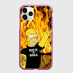 Чехол iPhone 11 Pro матовый Homer Simpson - Rock n Roll!, цвет: 3D-малиновый