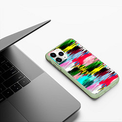 Чехол iPhone 11 Pro матовый Абстрактный многоцветный неоновый узор, цвет: 3D-салатовый — фото 2