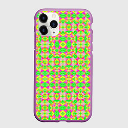 Чехол iPhone 11 Pro матовый Желтый, зеленый, малиновый калейдоскопический неон