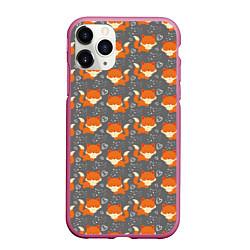 Чехол iPhone 11 Pro матовый Веселые лисички, цвет: 3D-малиновый