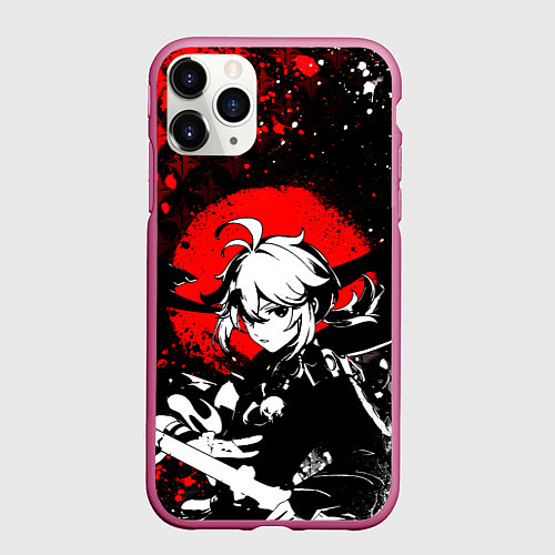 Чехол iPhone 11 Pro матовый Кадзуха - Мрачный геншин / 3D-Малиновый – фото 1
