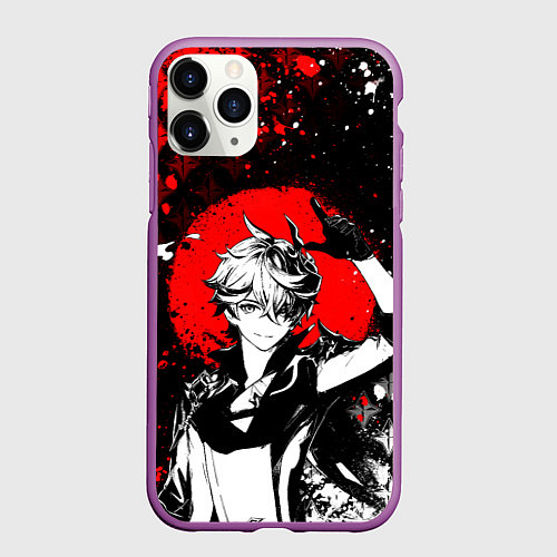 Чехол iPhone 11 Pro матовый Тарталья - Мрачный геншин / 3D-Фиолетовый – фото 1