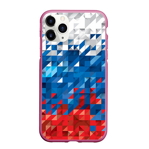 Чехол iPhone 11 Pro матовый Полигональный флаг России! / 3D-Малиновый – фото 1