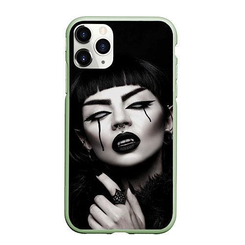 Чехол iPhone 11 Pro матовый Девушка - вампир / 3D-Салатовый – фото 1