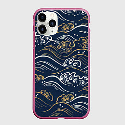 Чехол iPhone 11 Pro матовый Японский узор волны, цвет: 3D-малиновый