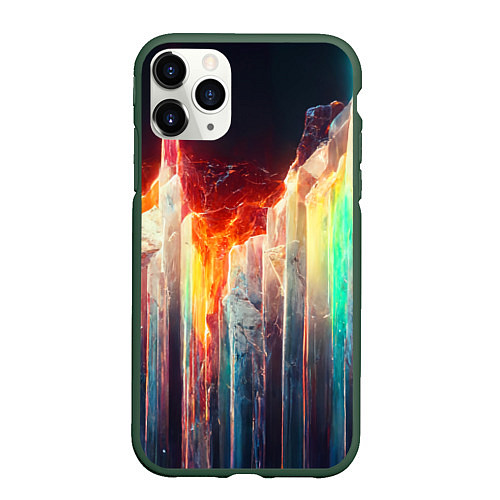 Чехол iPhone 11 Pro матовый Яркие светящиеся осколки / 3D-Темно-зеленый – фото 1