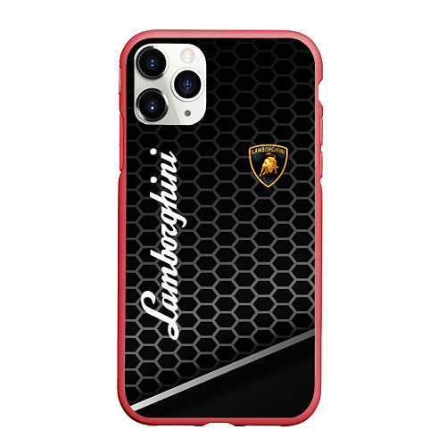 Чехол iPhone 11 Pro матовый Lamborghini карбон / 3D-Красный – фото 1