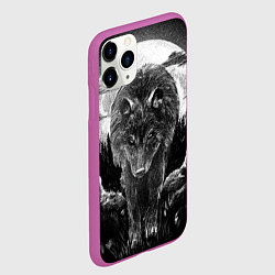 Чехол iPhone 11 Pro матовый Волк на фоне луны - рисунок карандашом, цвет: 3D-фиолетовый — фото 2