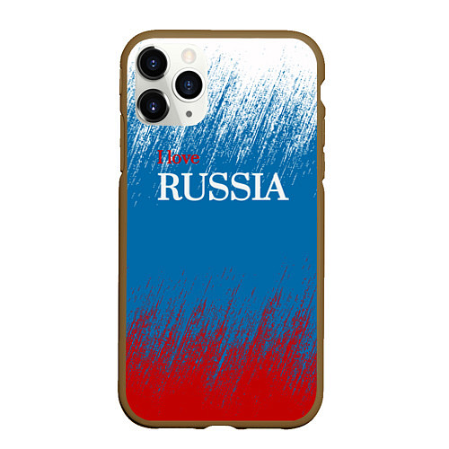 Чехол iPhone 11 Pro матовый Российский триколор - Я люблю Россию / 3D-Коричневый – фото 1