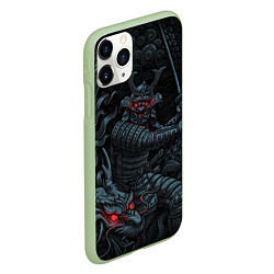 Чехол iPhone 11 Pro матовый Демонический самурай с драконом, цвет: 3D-салатовый — фото 2