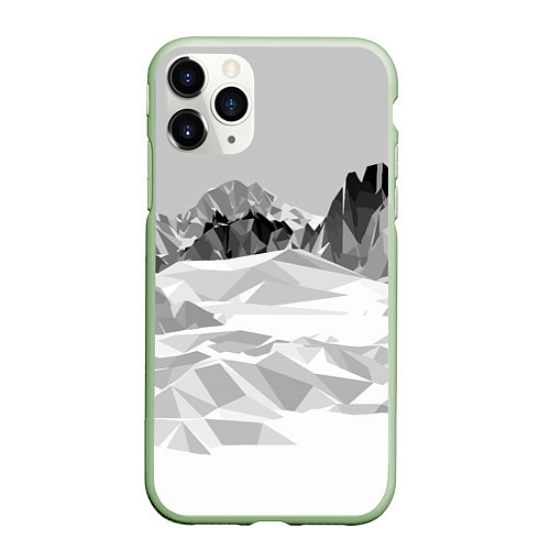 Чехол iPhone 11 Pro матовый Полигональные стилизованные горы - вершина / 3D-Салатовый – фото 1