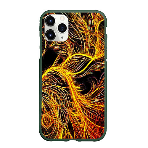 Чехол iPhone 11 Pro матовый Фрактальные перья / 3D-Темно-зеленый – фото 1