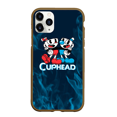 Чехол iPhone 11 Pro матовый Cuphead синий огонь / 3D-Коричневый – фото 1