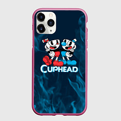 Чехол iPhone 11 Pro матовый Cuphead синий огонь, цвет: 3D-малиновый