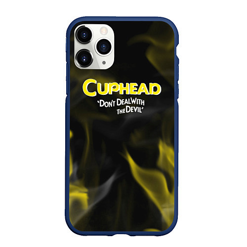 Чехол iPhone 11 Pro матовый Cuphead жёлтый огонь / 3D-Тёмно-синий – фото 1
