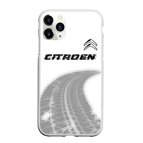 Чехол iPhone 11 Pro матовый Citroen speed на светлом фоне со следами шин: симв / 3D-Белый – фото 1