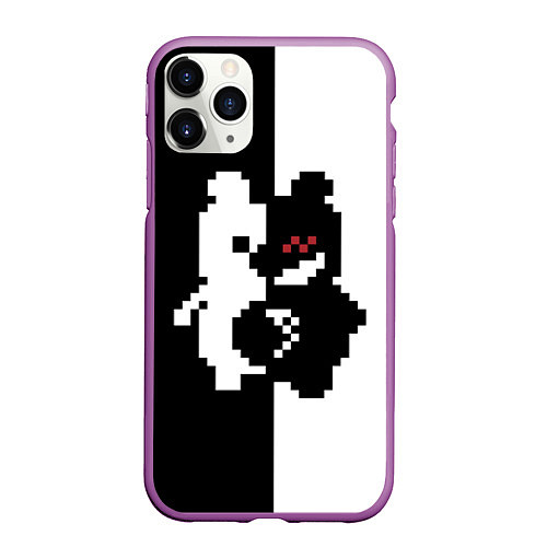Чехол iPhone 11 Pro матовый Monokuma pixel / 3D-Фиолетовый – фото 1