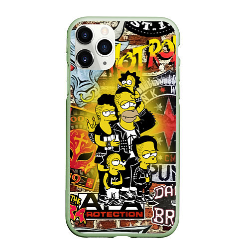 Чехол iPhone 11 Pro матовый Simpsons & Punks not dead! Motto! / 3D-Салатовый – фото 1