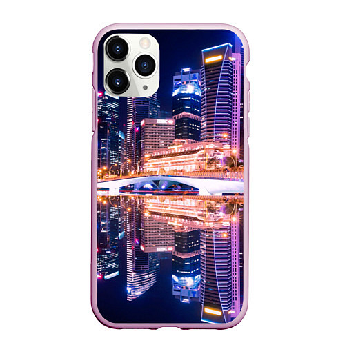 Чехол iPhone 11 Pro матовый Ночной Сингапур / 3D-Розовый – фото 1