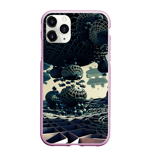 Чехол iPhone 11 Pro матовый Трехмерный готический фрактал / 3D-Розовый – фото 1