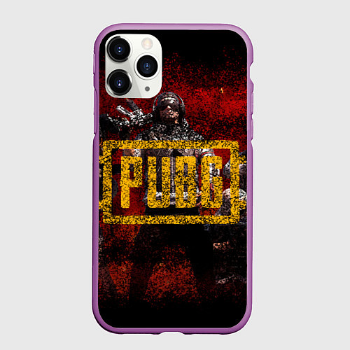 Чехол iPhone 11 Pro матовый PUBG red theme / 3D-Фиолетовый – фото 1