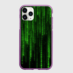 Чехол iPhone 11 Pro матовый Двоичный код зеленый, цвет: 3D-фиолетовый