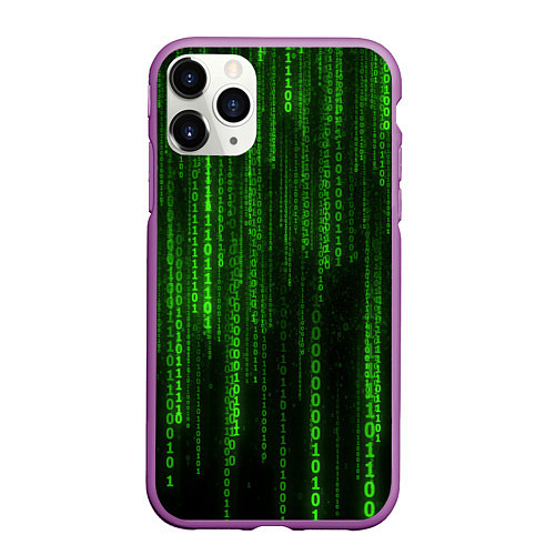 Чехол iPhone 11 Pro матовый Двоичный код зеленый / 3D-Фиолетовый – фото 1