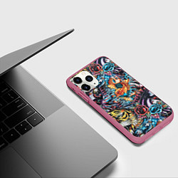 Чехол iPhone 11 Pro матовый Татуировки, цвет: 3D-малиновый — фото 2