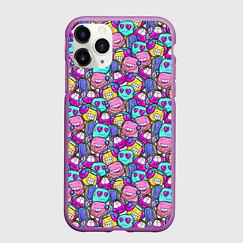 Чехол iPhone 11 Pro матовый Человечки с наушниками / 3D-Фиолетовый – фото 1