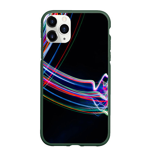 Чехол iPhone 11 Pro матовый Неоновые линии во тьме / 3D-Темно-зеленый – фото 1