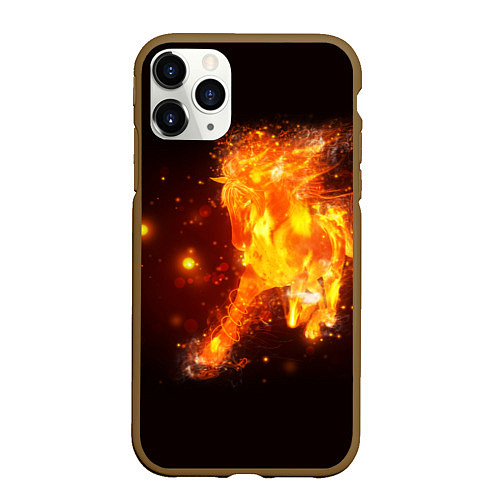 Чехол iPhone 11 Pro матовый Огненная лошадь мчит галопом / 3D-Коричневый – фото 1