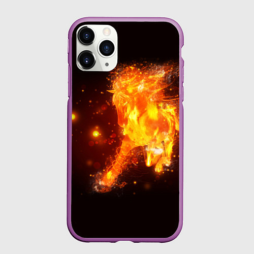 Чехол iPhone 11 Pro матовый Огненная лошадь мчит галопом / 3D-Фиолетовый – фото 1