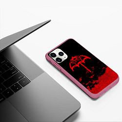 Чехол iPhone 11 Pro матовый Bring Me the Horizon красный фонтик, цвет: 3D-малиновый — фото 2