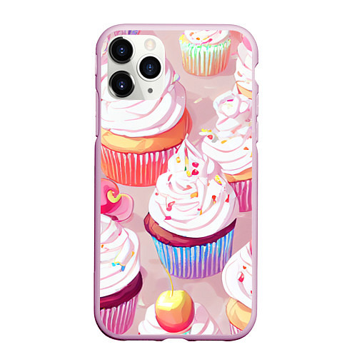 Чехол iPhone 11 Pro матовый Много сладких капкейков / 3D-Розовый – фото 1