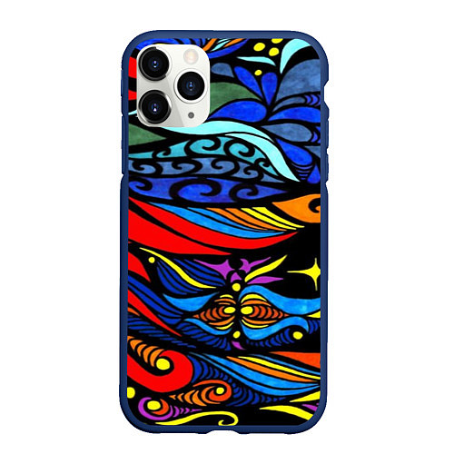 Чехол iPhone 11 Pro матовый Психоделический фон / 3D-Тёмно-синий – фото 1