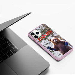 Чехол iPhone 11 Pro матовый Российский медведь на фоне берёзы, цвет: 3D-розовый — фото 2