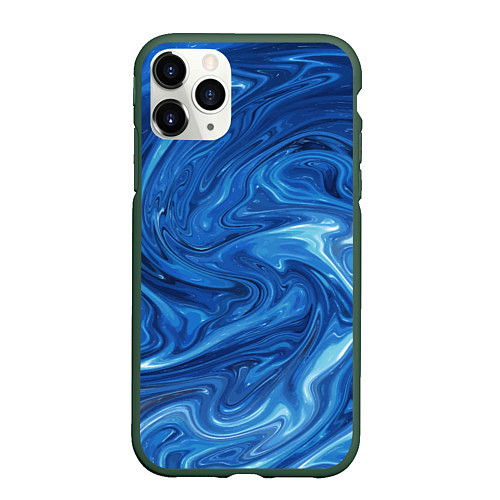 Чехол iPhone 11 Pro матовый Волновые разводы на поверхности воды / 3D-Темно-зеленый – фото 1