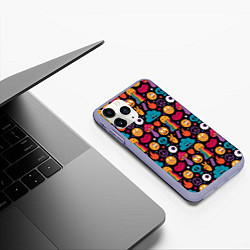 Чехол iPhone 11 Pro матовый Психоделические эмодзи, цвет: 3D-светло-сиреневый — фото 2