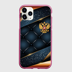 Чехол iPhone 11 Pro матовый Золотой герб России на объемном фоне, цвет: 3D-малиновый