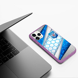 Чехол iPhone 11 Pro матовый Синий герб России на объемном фоне, цвет: 3D-фиолетовый — фото 2
