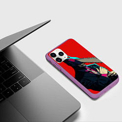 Чехол iPhone 11 Pro матовый Человек бензопила в деловом костюме, цвет: 3D-фиолетовый — фото 2